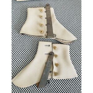 Edwardian Spats Taupe Wool Felt 4 Buttons Leather Straps w/Buckles Vintage Rare